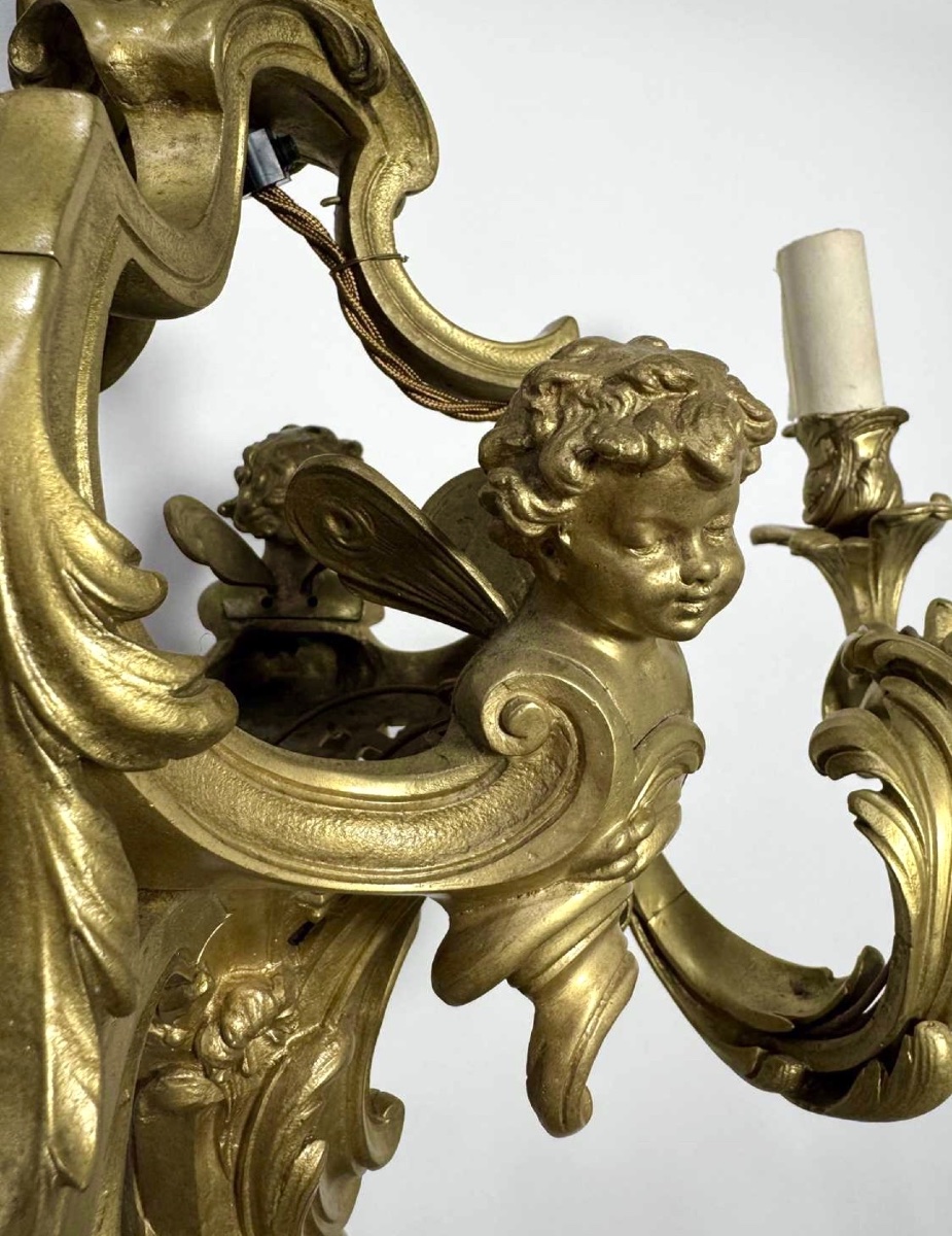 Small, Late 19th-century Gilded Bronze Chandelier With Three Lights, Attributed To François Linke-photo-3
