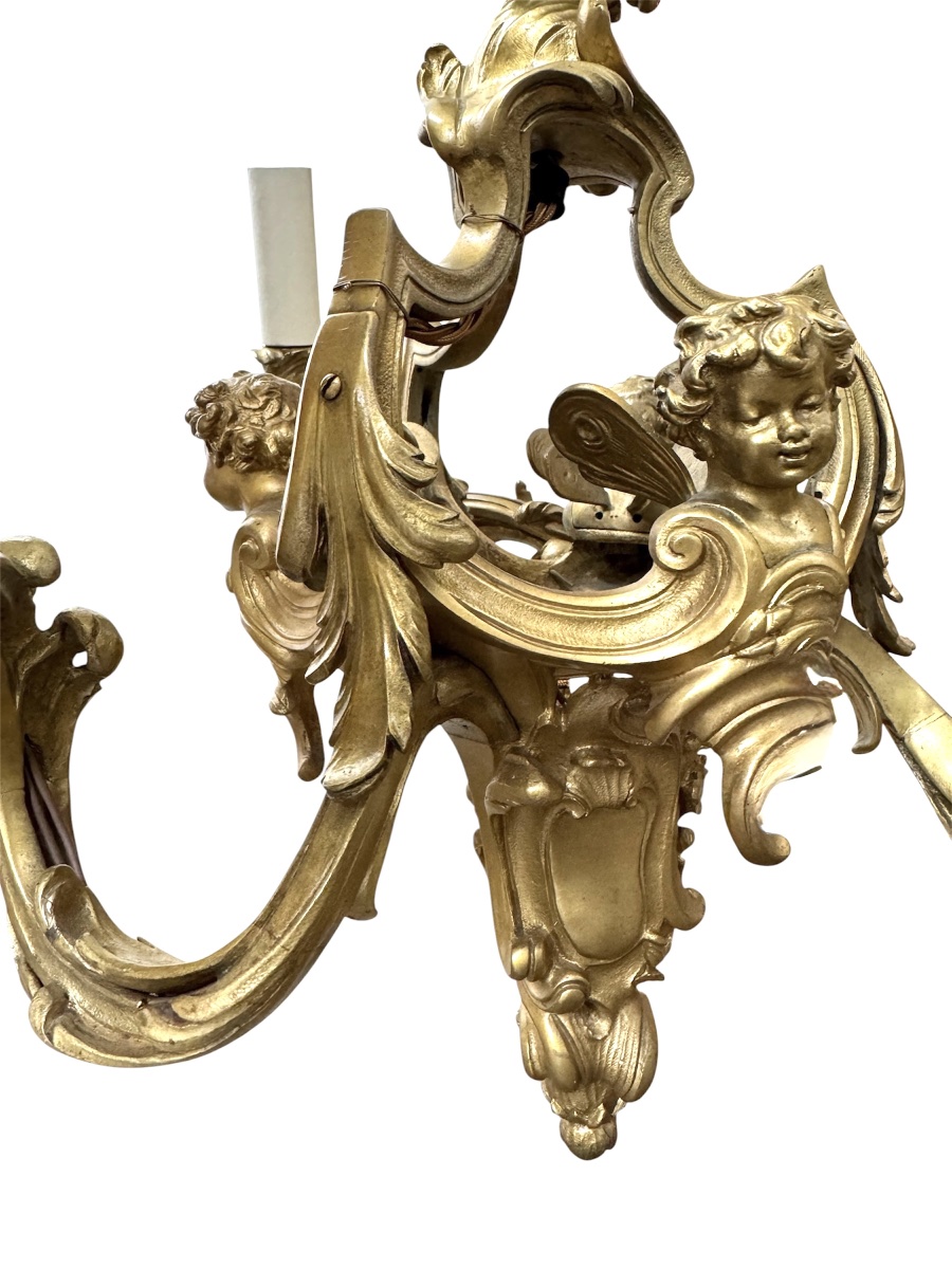 Small, Late 19th-century Gilded Bronze Chandelier With Three Lights, Attributed To François Linke-photo-1