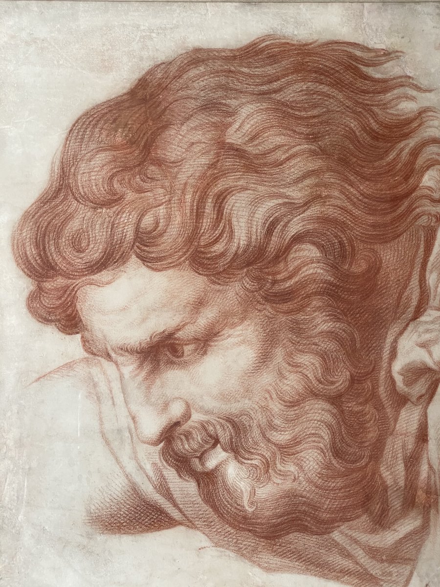 Sanguine By Nicolas-rené Jollain, Paris (1732 - 1804), Study Of God The Father After Michelangelo-photo-2