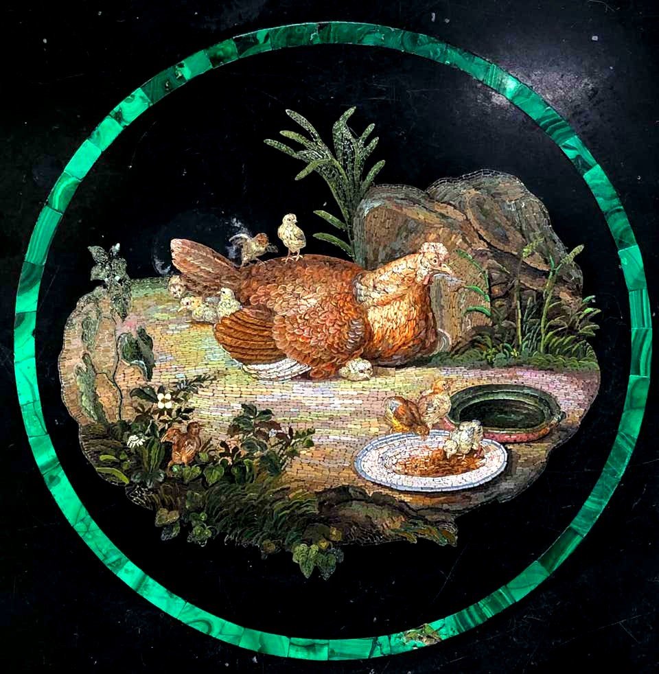 Attributed To Barberi, An Italian Mid-19th Century Micromosaic And Pietre Dure Marble And Malachite Circular Tabletop 