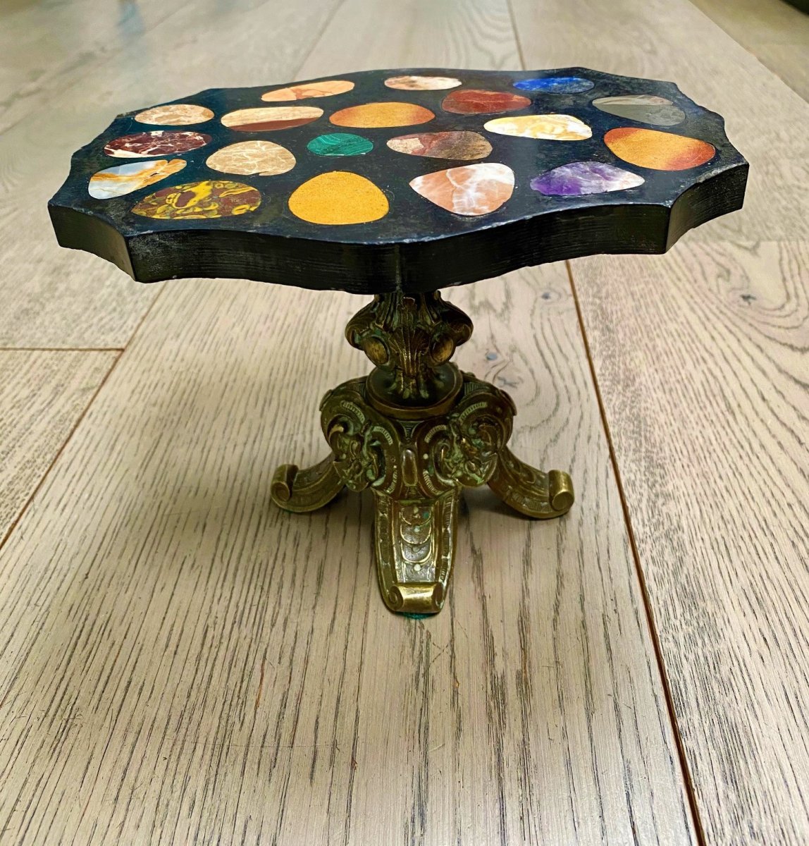 Miniature Furniture. Grand Tour Table In Hard Stones & Marbles, Lapis, Malachite, Amethyst ...-photo-4