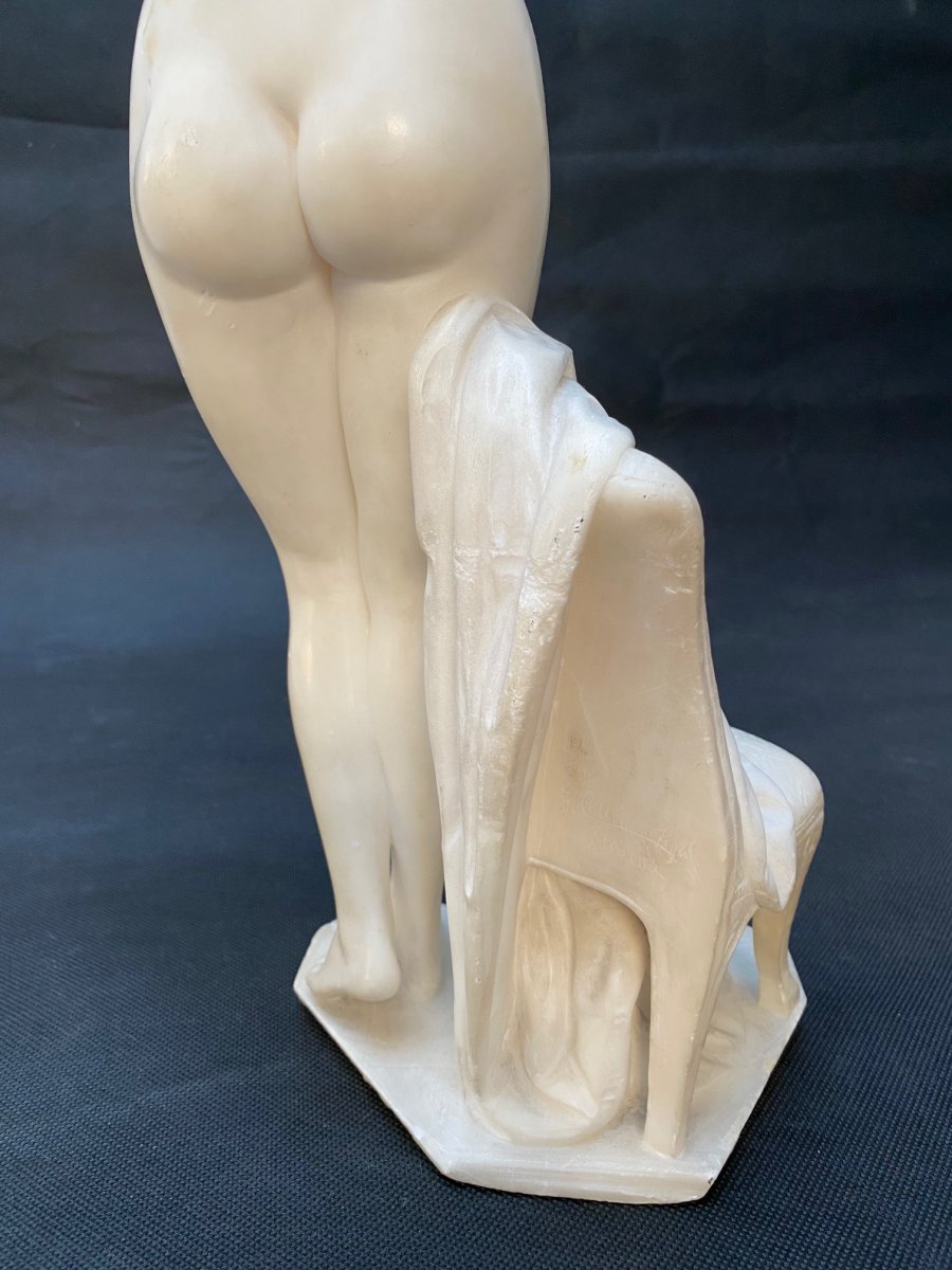 G. Cellini-migli (italy, 1857-1937), Alabaster Sculpture Of A Young Naked Woman-photo-4