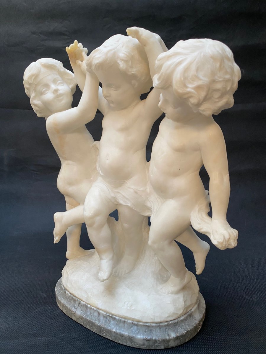Pugi (Italie, 1850-1915), groupe d'enfants en albâtre-photo-2