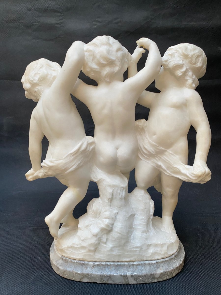 Pugi (Italie, 1850-1915), groupe d'enfants en albâtre-photo-3