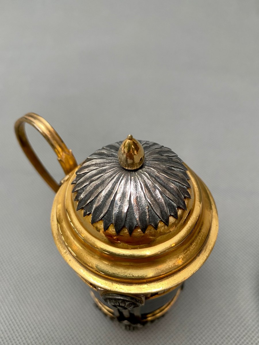 18th Century Belgian Salt And Mustard Pot In Gilded And Silvered Bronze-photo-3