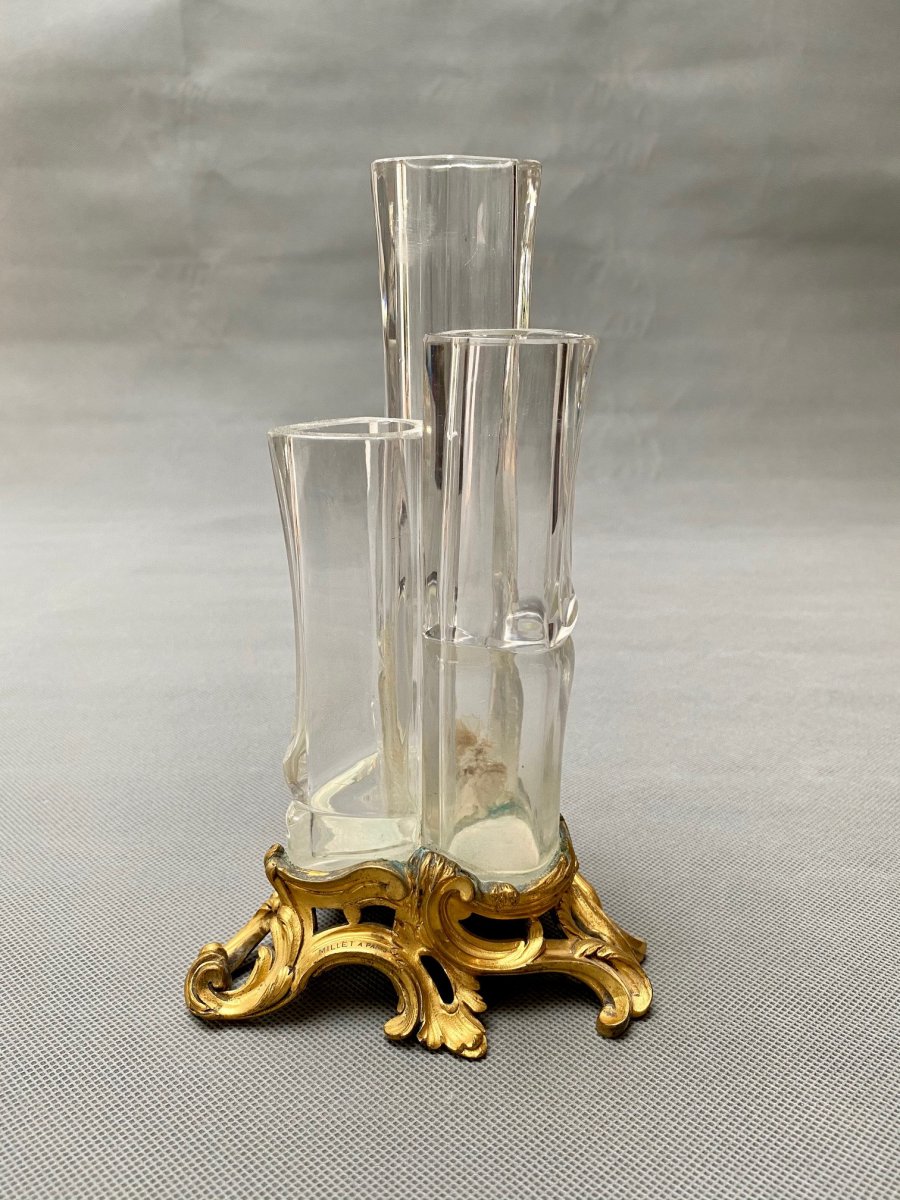 French 19th Century Japonisme Gilt Bronze And Glass Vase By Millet, Paris