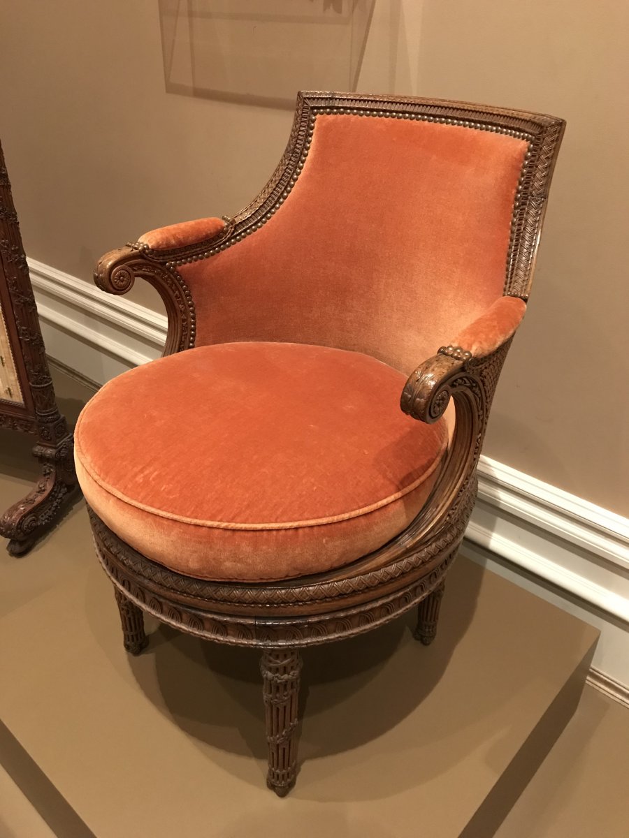 Fauteuil De Bureau En Bois Doré De Style Louis XVI-photo-1