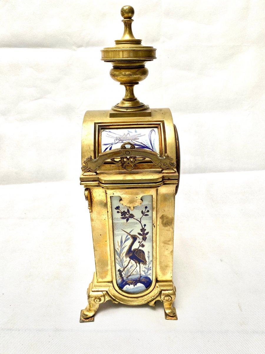 French 19th Century "japonisme" Clock In Bronze And Porcelain, Circa 1880-photo-3