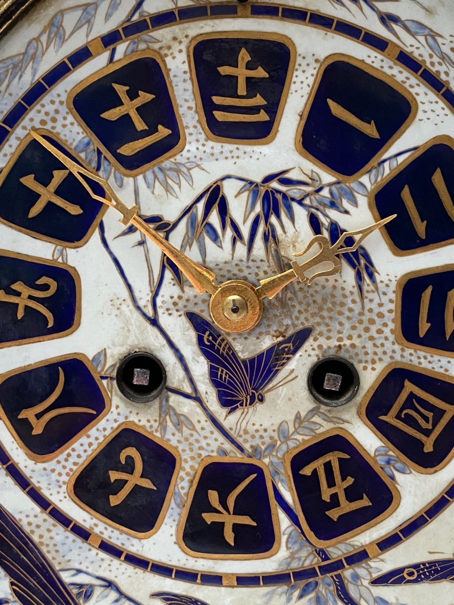 French 19th Century "japonisme" Clock In Bronze And Porcelain, Circa 1880-photo-7