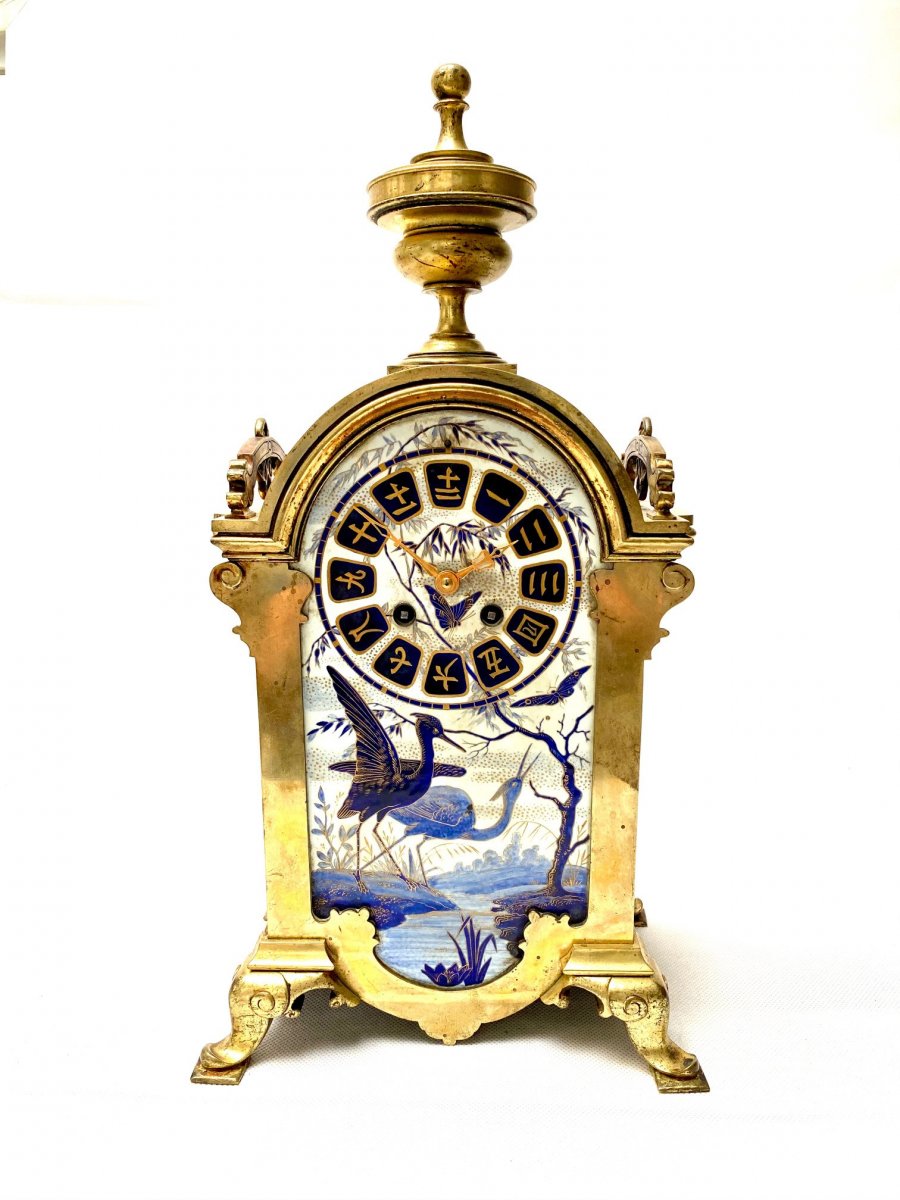 French 19th Century "japonisme" Clock In Bronze And Porcelain, Circa 1880