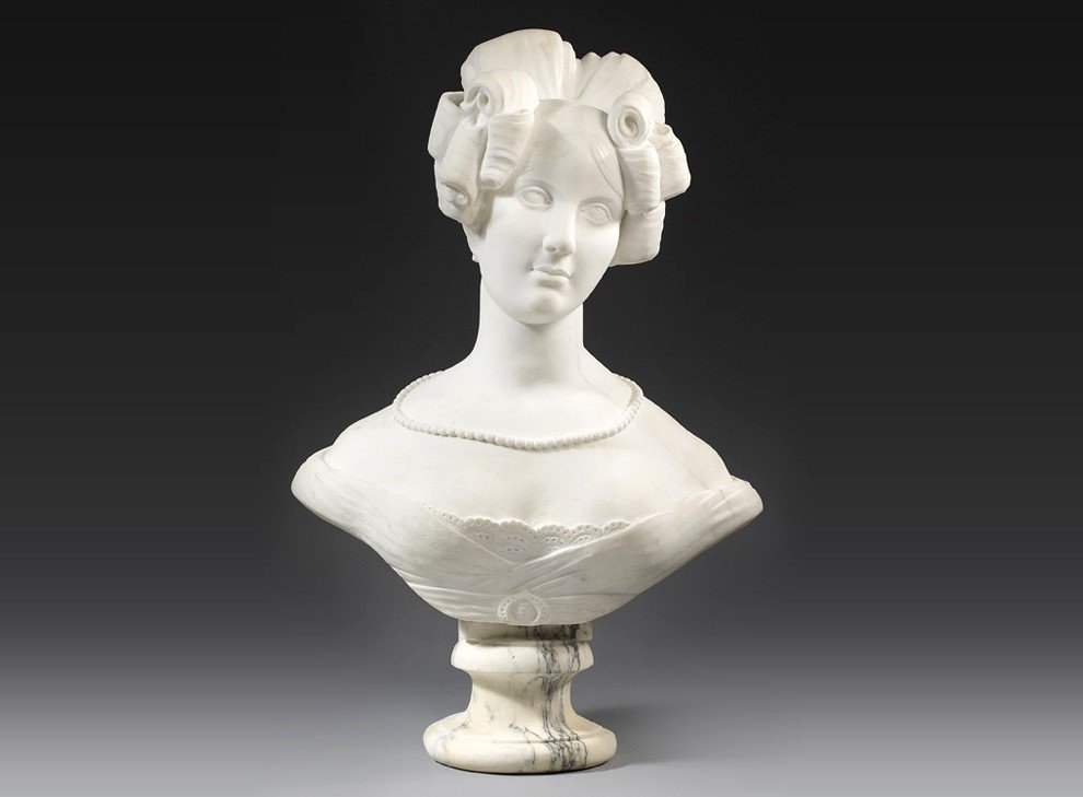 White Carrara Marble Bust Of Queen Amalie Augustus Of Saxony, Germany, Circa. 1820