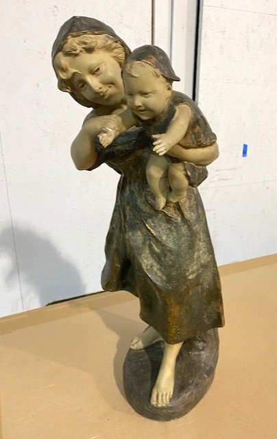 Richard Aurili (italie, 1834 – 1914), Terre Cuite d'Une Jeune Femme Et Son Enfant-photo-3