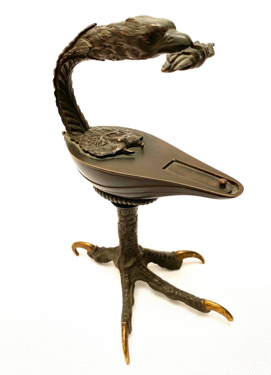 Lampe à Huile 19e Siècle En Bronze Sur Socle En Forme De Patte D’aigle
