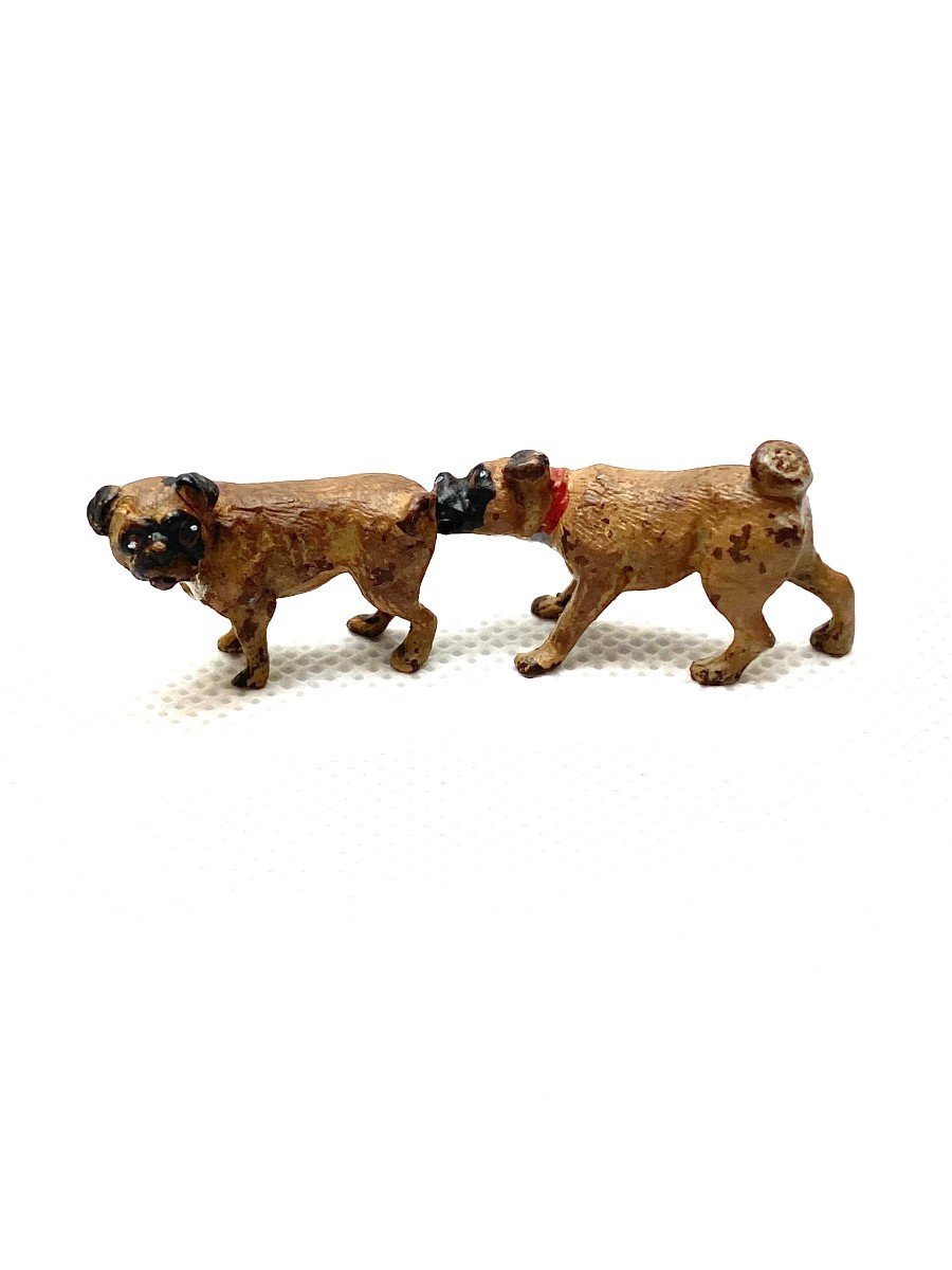 Bronze De Vienne, Trois Petits Groupes De Chiens Carlins Par Bergman-photo-2