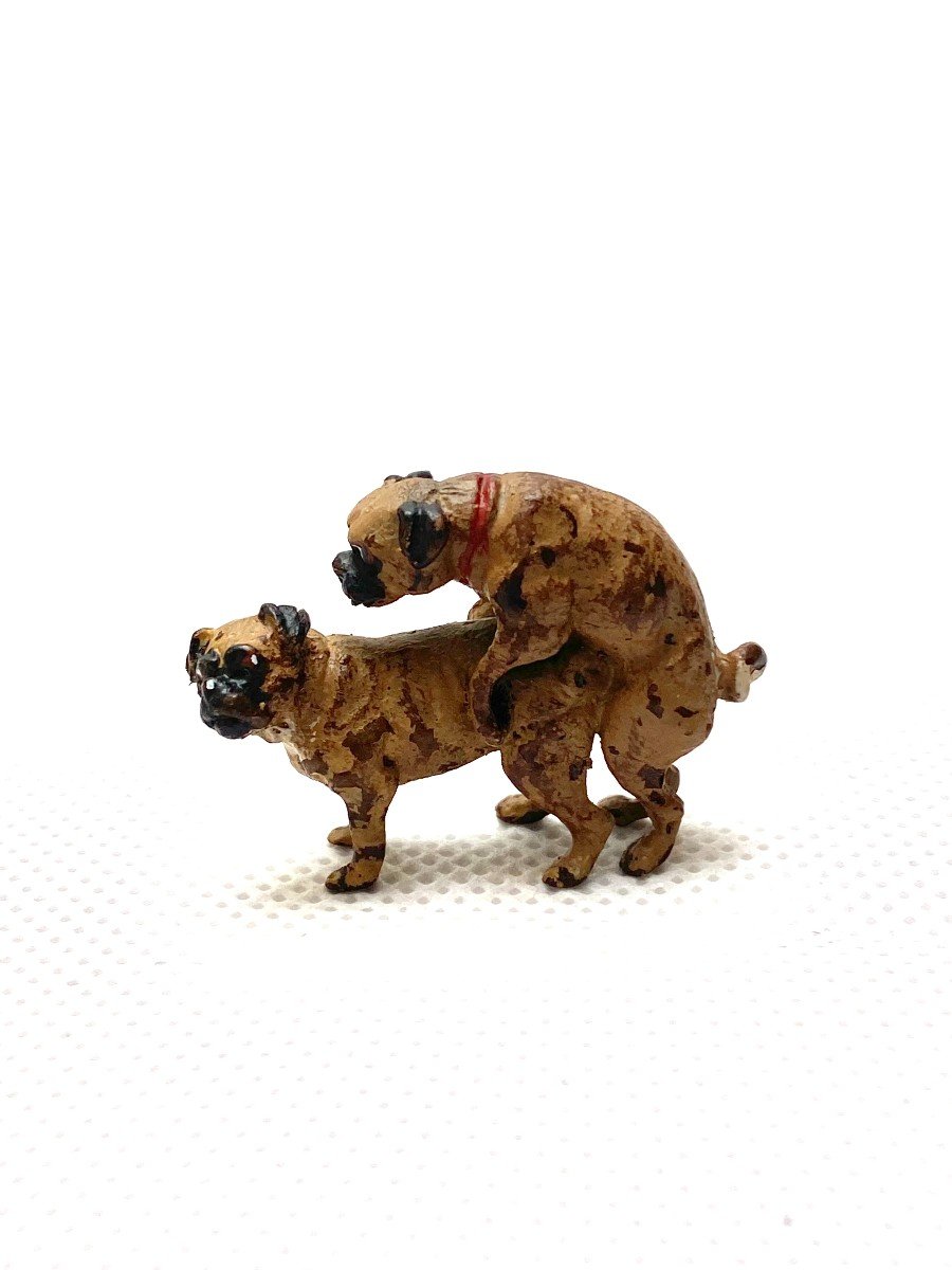 Bronze De Vienne, Trois Petits Groupes De Chiens Carlins Par Bergman-photo-4