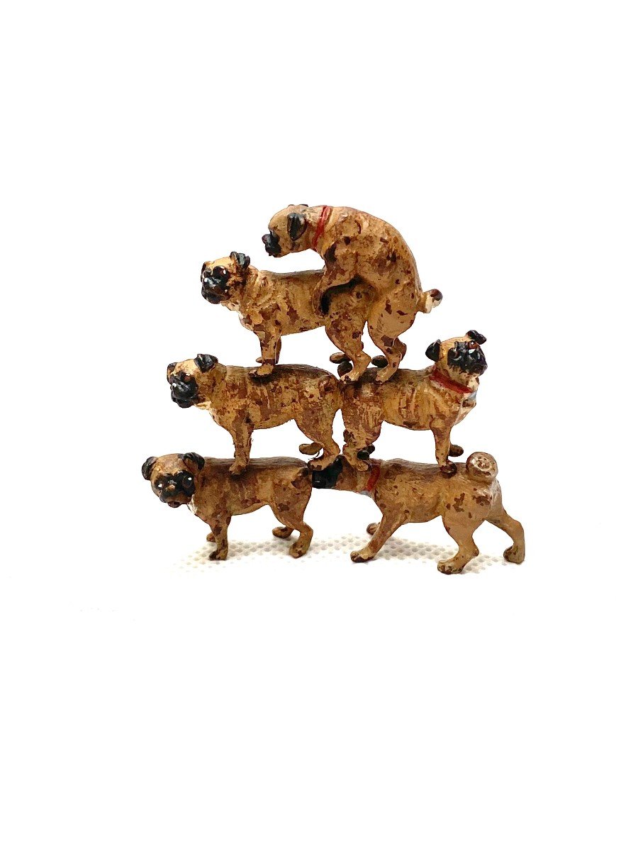 Bronze De Vienne, Trois Petits Groupes De Chiens Carlins Par Bergman-photo-4