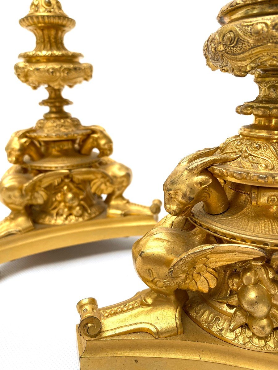 Pair Of French 19th C Gilt Bronze Candlesticks With Griffins-photo-1