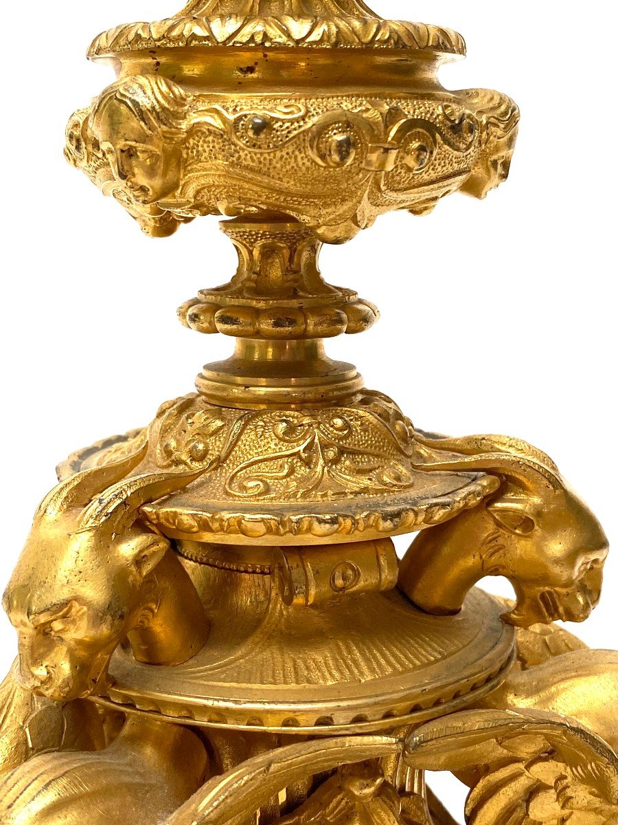 Pair Of French 19th C Gilt Bronze Candlesticks With Griffins-photo-2