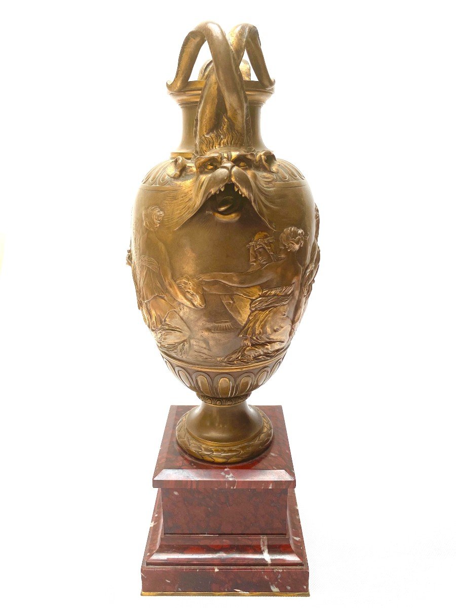 Barbedienne  Grand Vase Bronze Et Marbre Rouge Griotte -photo-2