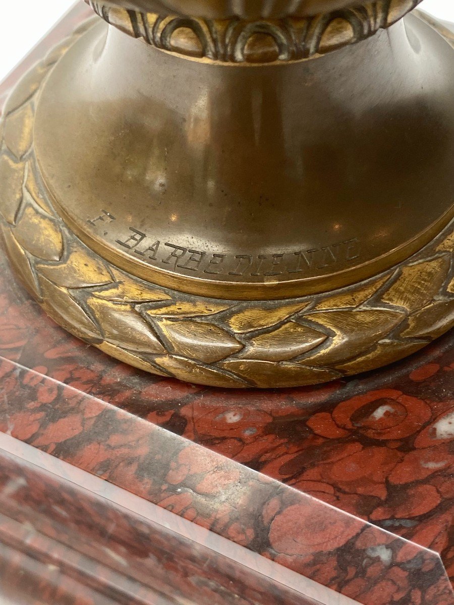 Barbedienne  Grand Vase Bronze Et Marbre Rouge Griotte -photo-3
