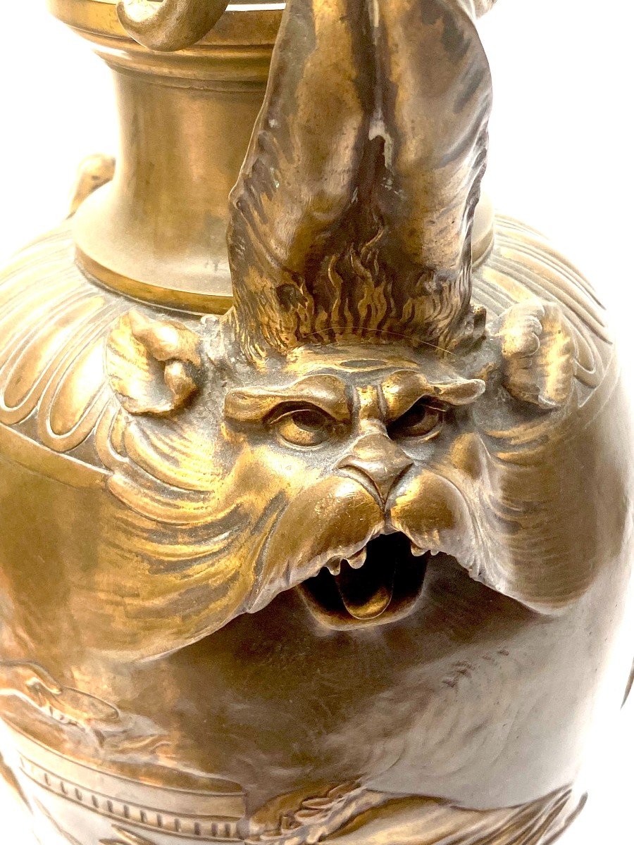 Barbedienne  Grand Vase Bronze Et Marbre Rouge Griotte -photo-2
