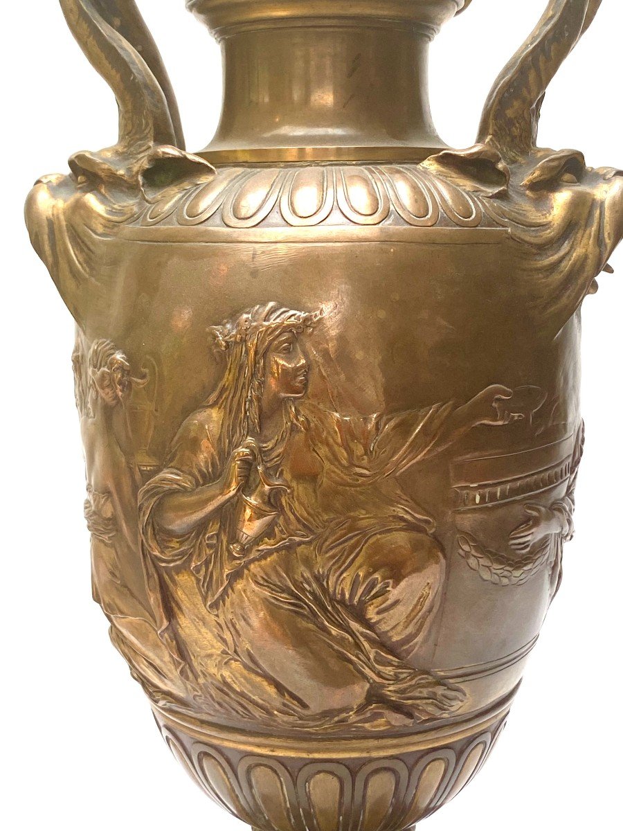 Barbedienne  Grand Vase Bronze Et Marbre Rouge Griotte -photo-5