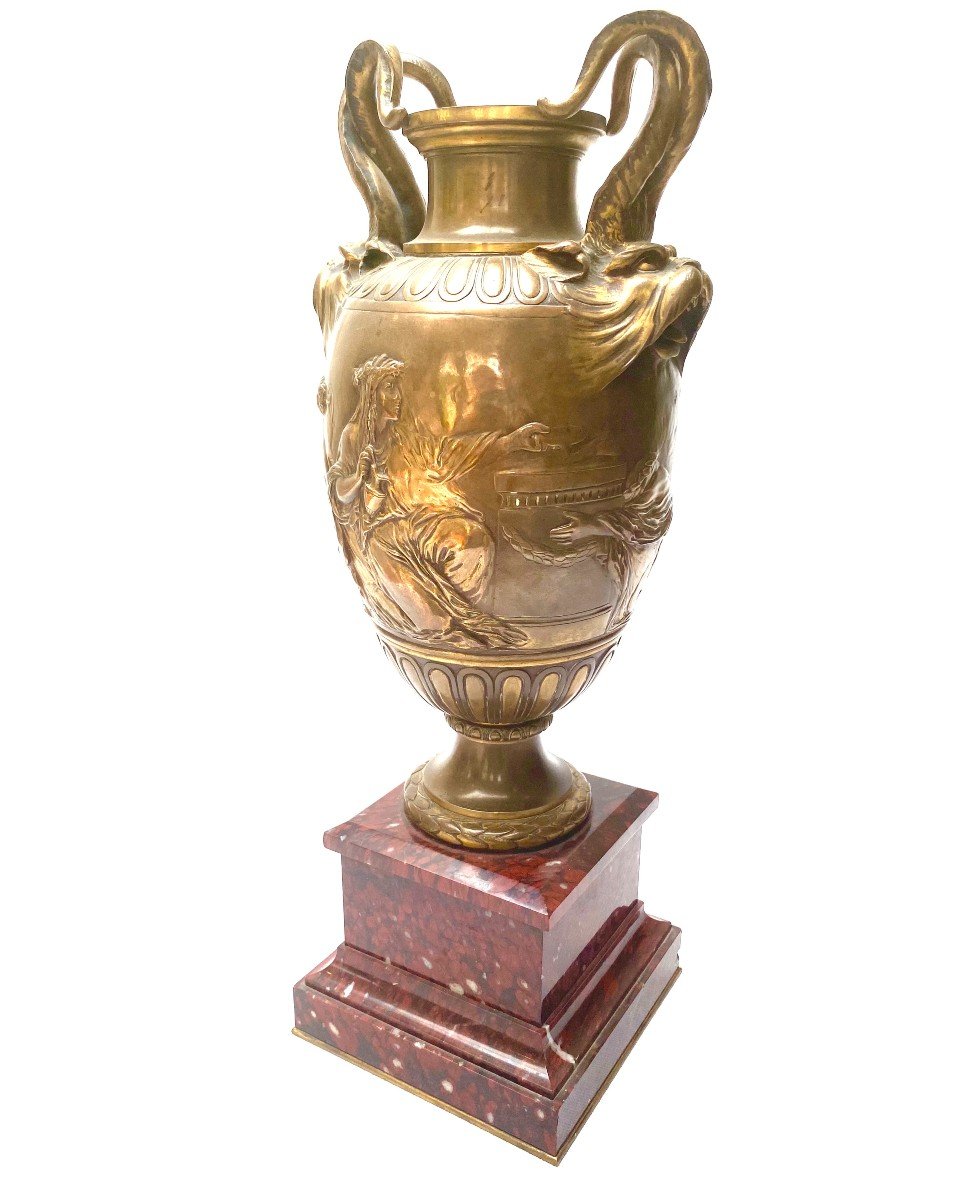 Barbedienne  Grand Vase Bronze Et Marbre Rouge Griotte 