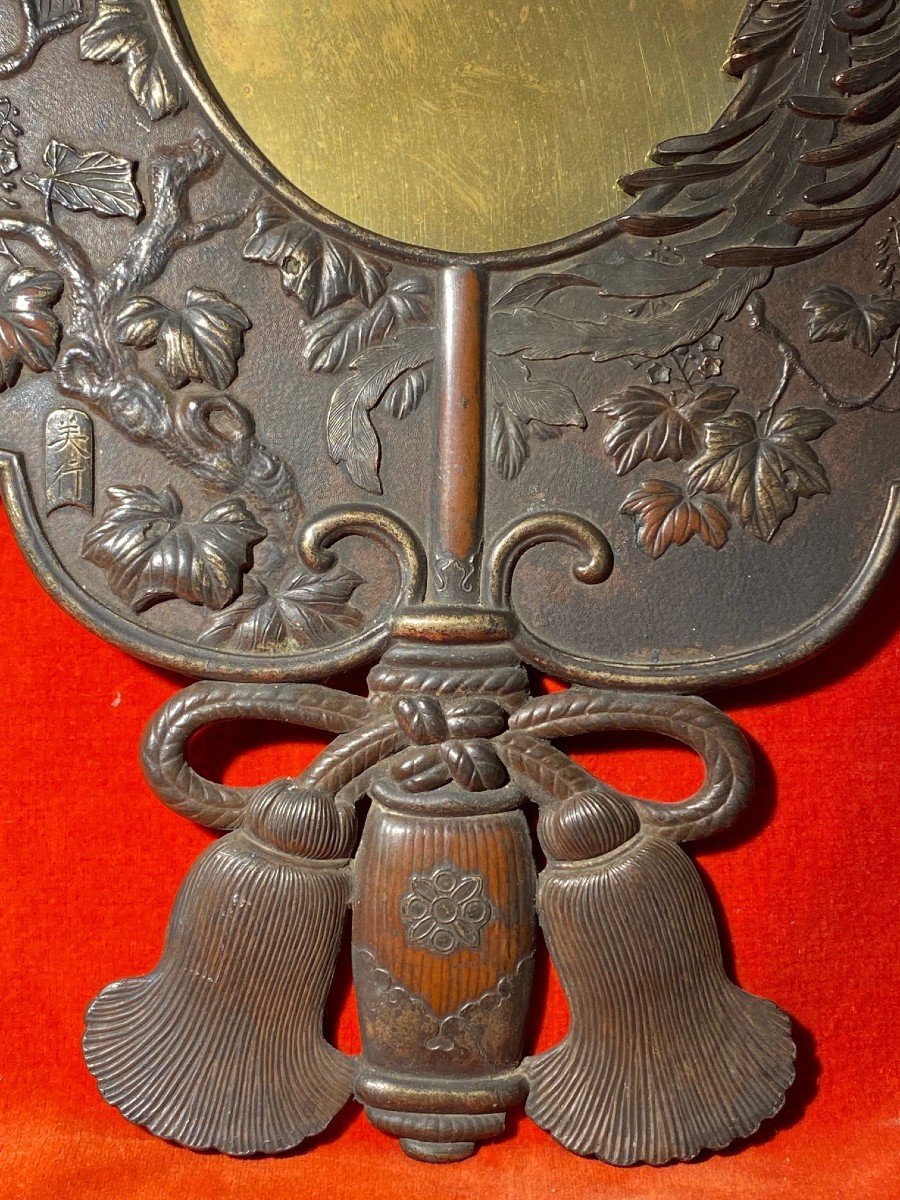 Miroir En Bronze Japonais 19eme Siècle signé Yoshinori-photo-3