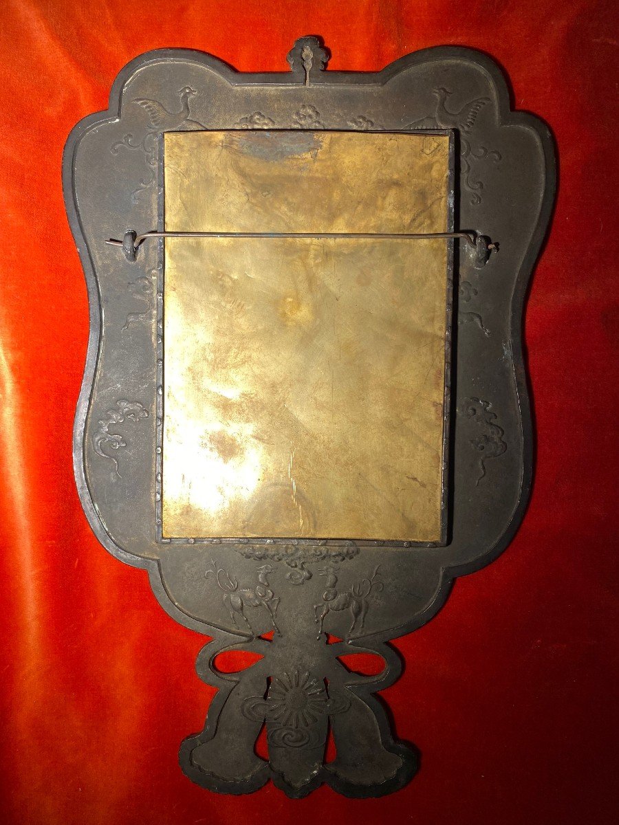 Miroir En Bronze Japonais 19eme Siècle signé Yoshinori-photo-1