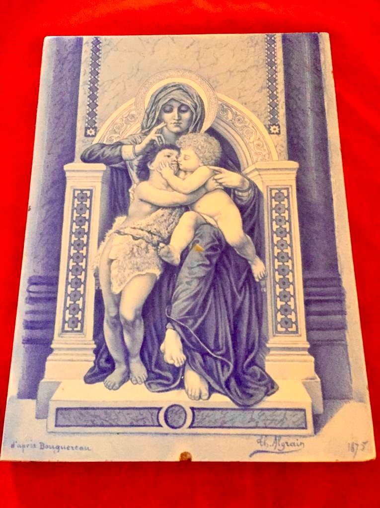 Plaque En Porcelaine « La Vierge, l'Enfant Jésus Et Saint Jean-baptiste », 1875, d'apres William Bouguereau