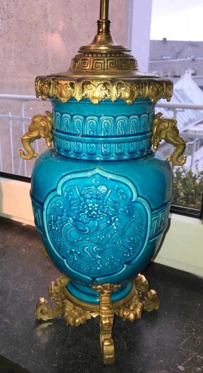 Paire De Lampes Bleu De Perse De Theodore Deck, Par Sèvres Et Charles Ficquenet, 19e Siècle-photo-1