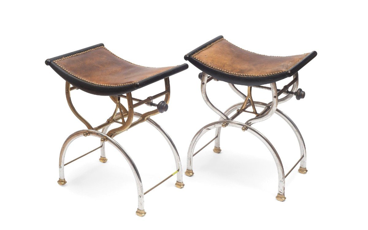 A Pair Of Late 19th Century English Adjustable Stools By C.h. Hare