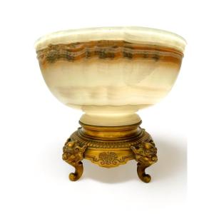 Attributed To Eugène Cornu, French 19th Century Onyx And Gilt-bronze Mounted Chinoiserie Bowl