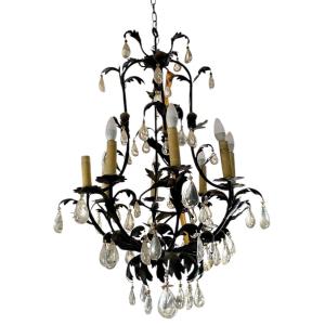 Lustre fin 18e début 19e en métal et cristal de roche à huit lumières 