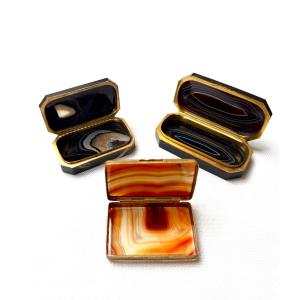 Three Agate And Gilt Bronze Boxes, In Perfect Condition 