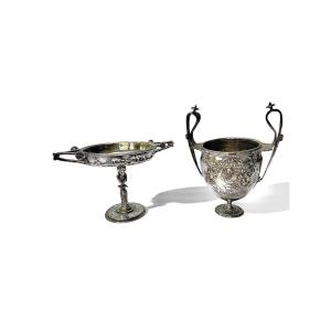 Two Silvered Bronze Cups By Sévin, Attarge, Cahieux And Barbedienne, Circa 1866