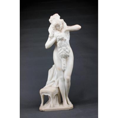 G. Cellini-migli (italy, 1857-1937), Alabaster Sculpture Of A Young Naked Woman