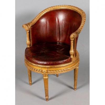 French Mid-19th Century Giltwood Fauteuil De Bureau