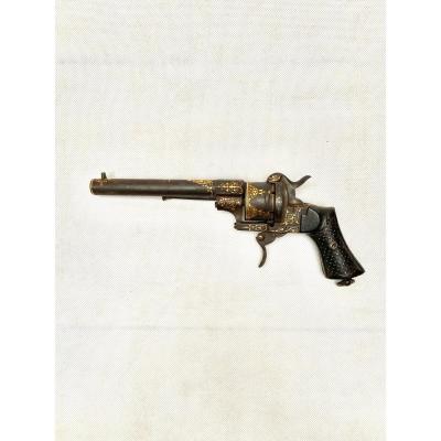 A Spanish Gold Damascene Revolver By Zuloaga Dated 1863