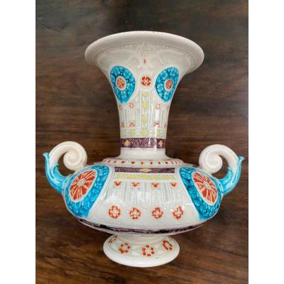 Théodore Deck (1823-1891) Iznik Baluster Polychromed Vase 