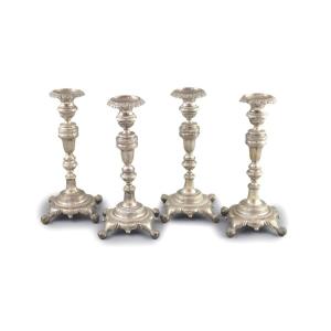 Four South American, Brazilian Silver Candlesticks