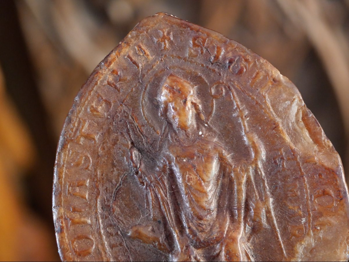 Sceau épiscopal en cire – Henri III de Stahleck, évêque de Strasbourg (†1260) – XIIIe siècle-photo-1