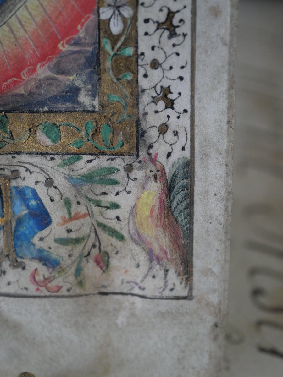 Medieval Illuminated Manuscript Leaf – Virgin Nursing The Child – Late Gothic, Late 15th Century-photo-2