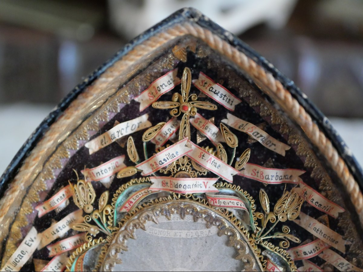 Mandorla Reliquary With 54 Relics – Paperolles – Convent Of Mainz, 19th Century -photo-2