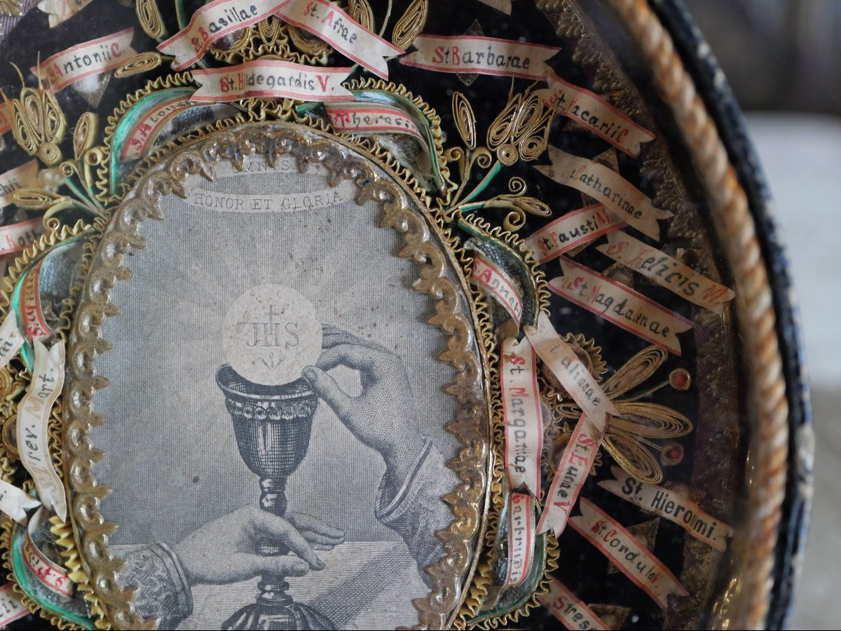 Mandorla Reliquary With 54 Relics – Paperolles – Convent Of Mainz, 19th Century -photo-3