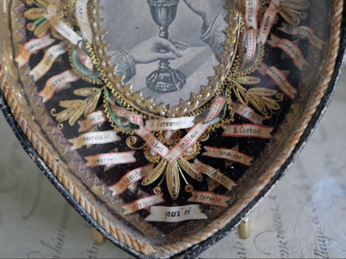 Mandorla Reliquary With 54 Relics – Paperolles – Convent Of Mainz, 19th Century -photo-4