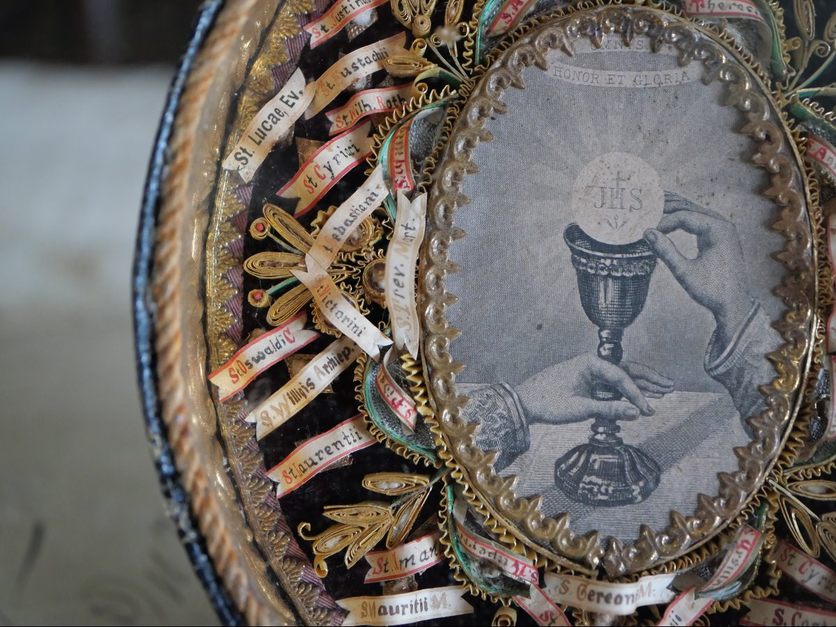 Mandorla Reliquary With 54 Relics – Paperolles – Convent Of Mainz, 19th Century -photo-1