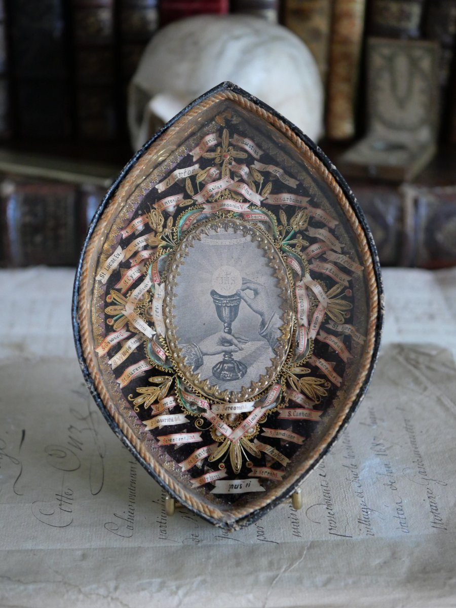 Mandorla Reliquary With 54 Relics – Paperolles – Convent Of Mainz, 19th Century -photo-3