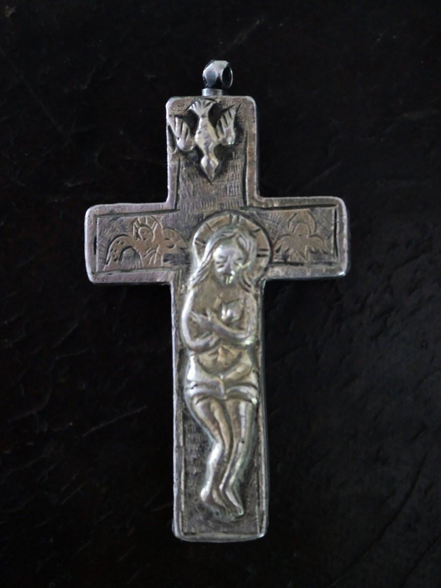 Croix reliquaire pectorale en argent – Début XVIe siècle – Scènes du Christ, rareté Renaissance-photo-1