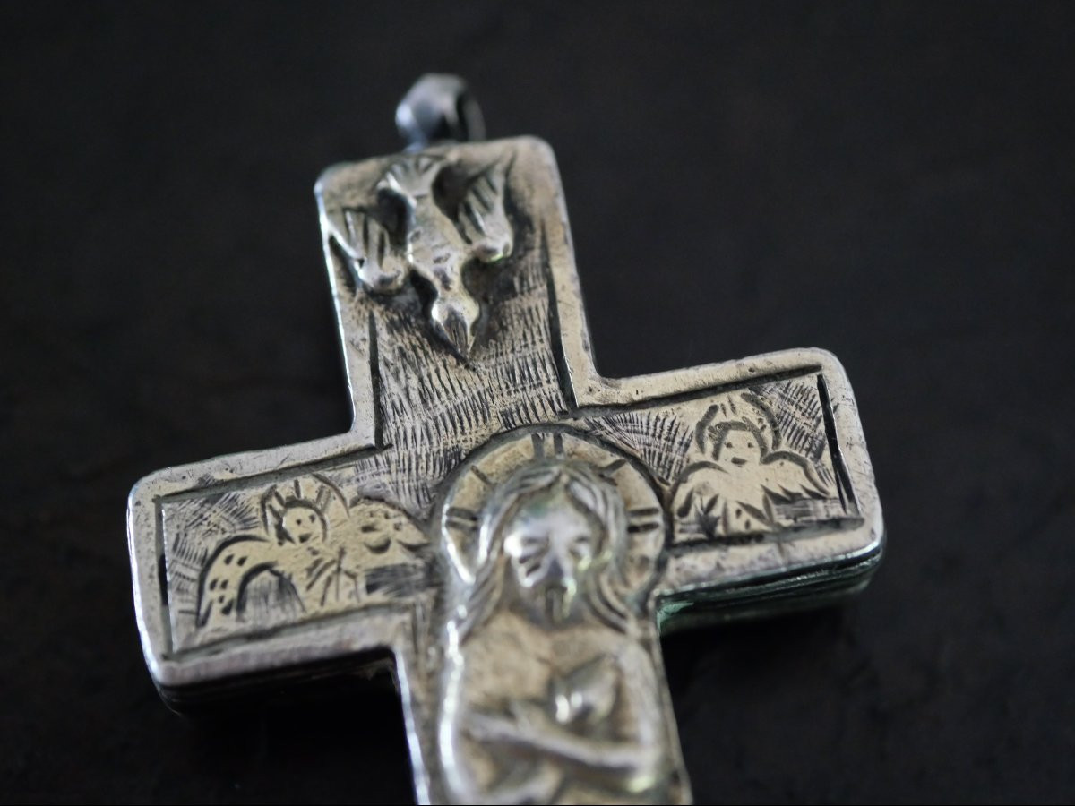 Croix reliquaire pectorale en argent – Début XVIe siècle – Scènes du Christ, rareté Renaissance-photo-3